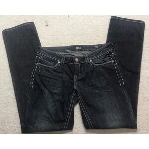 MEK Denim 29x34 Women's Edinburgh Straight Embellished Pockets Dark Wash‎ Jeans